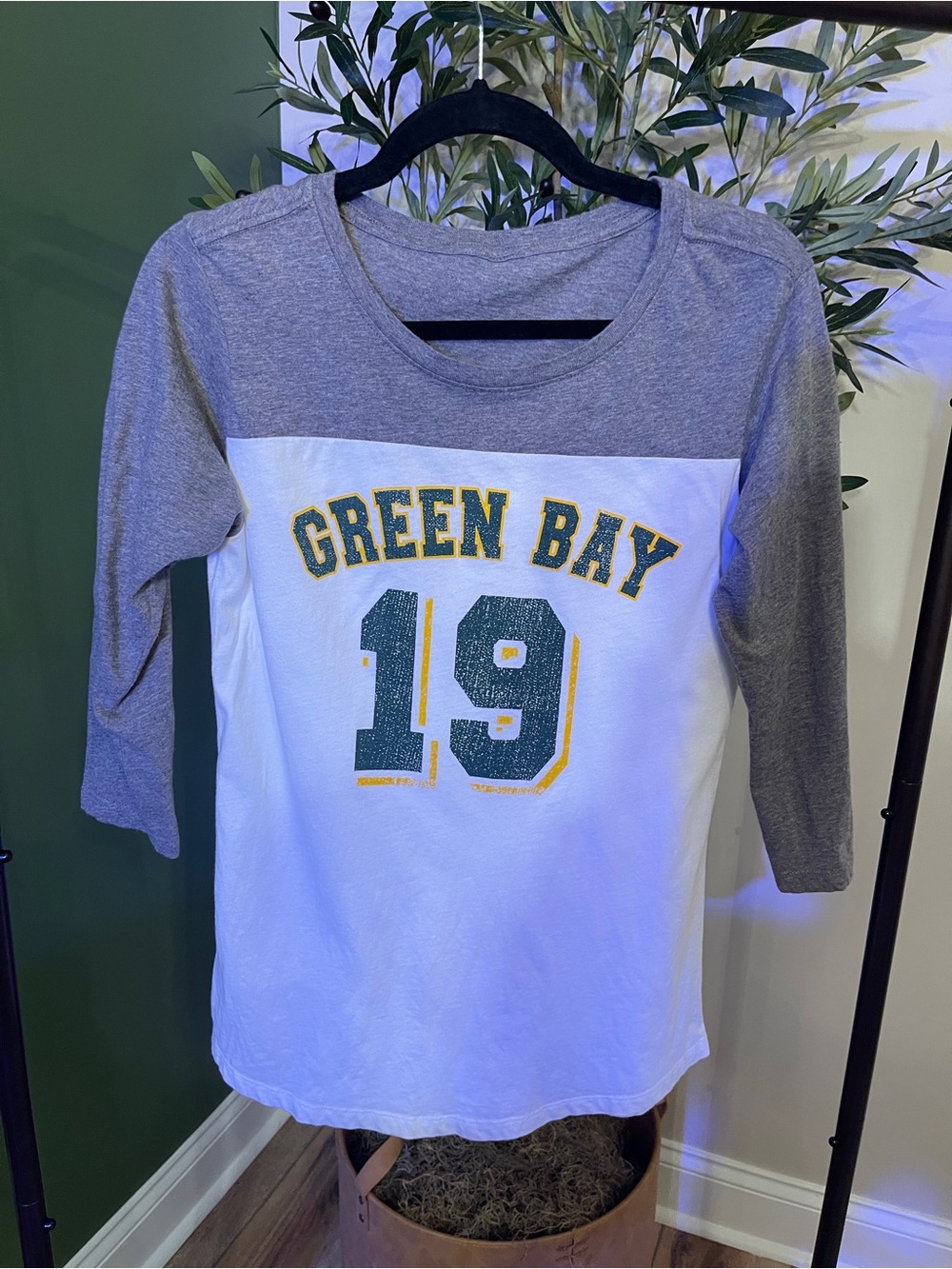 Kids Green Bay '19' Raglan Sleeve Shirt - Grey & White